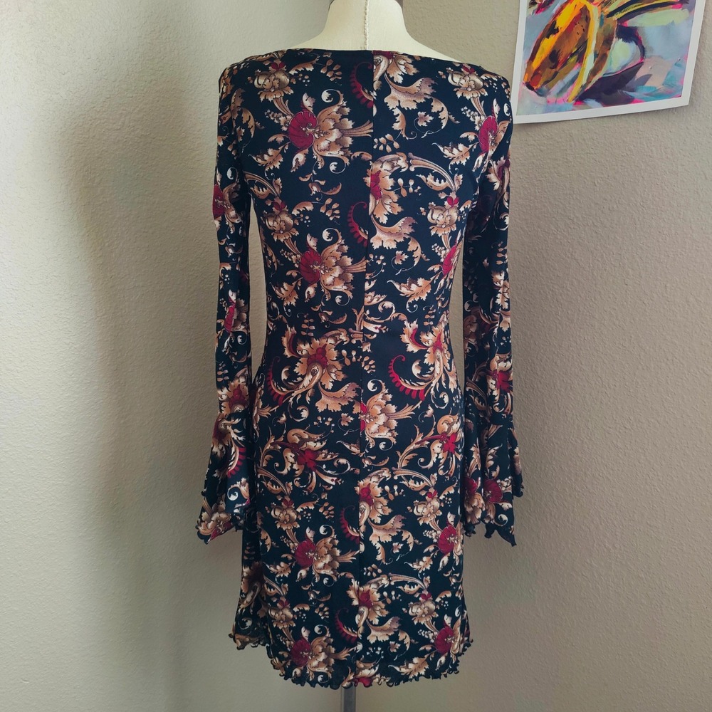 Savvy Baroque Floral Bell Sleeve Dress Grunge Whimsigoth Boho Fairycore Y2K‎ L - Picture 6 of 12